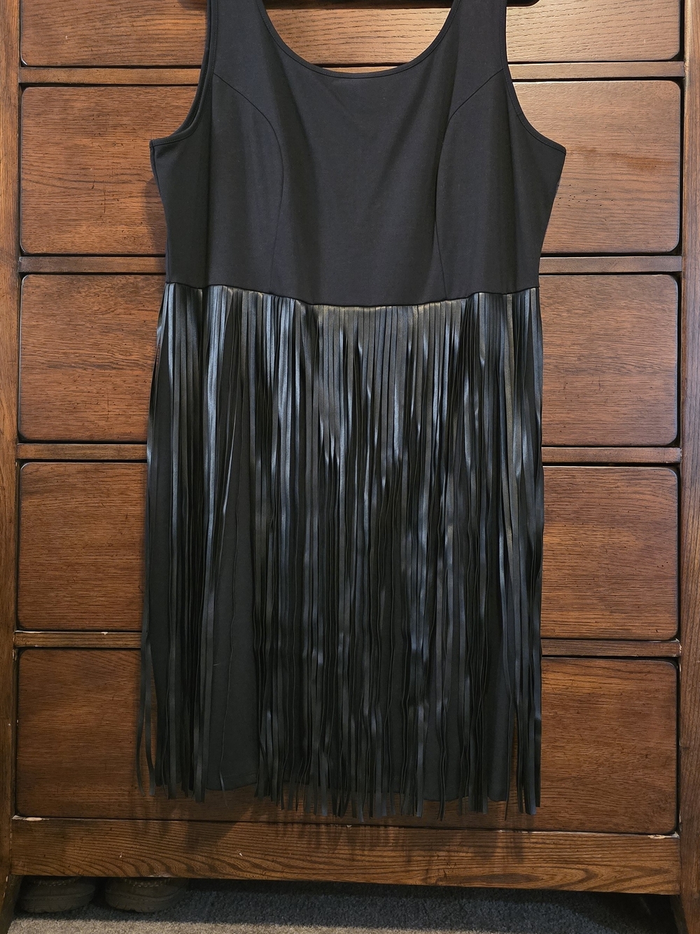 Lane Bryant Black Tank Faux Leather Fringe Sheath Dress Women's Sz 20